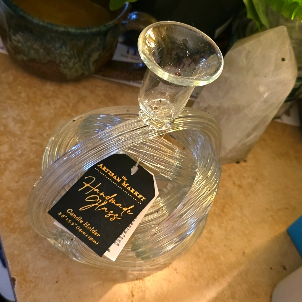 Twisty Handmade Glass Candle Stick Holder Artisan Market NEW